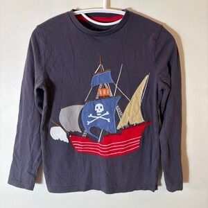 Mini Boden Pirate Ship Cotton Applique T-Shirt Navy Blue Size 9-10